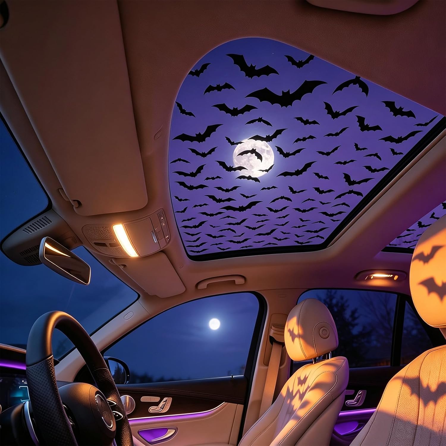 Spider Web Halloween Decoration - สติกเกอร์ติดซันรูฟรถยนต์ ลายฮาโลวีน โกธิค ใยแมงมุม ค้างคาว ลอกออกได้