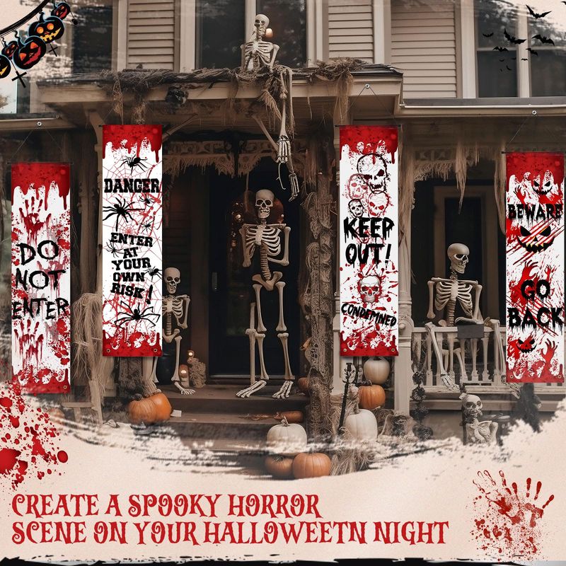 Halloween Skeleton Decoration - VIKAMA ผ้าคลุมประตูเฉลียงฮาโลวีน ลายมือเปื้อนเลือด โครงกระดูก แบนเนอร์ประตูตกแต่งงานปาร์ตี้ในลานบ้านสุดหลอน