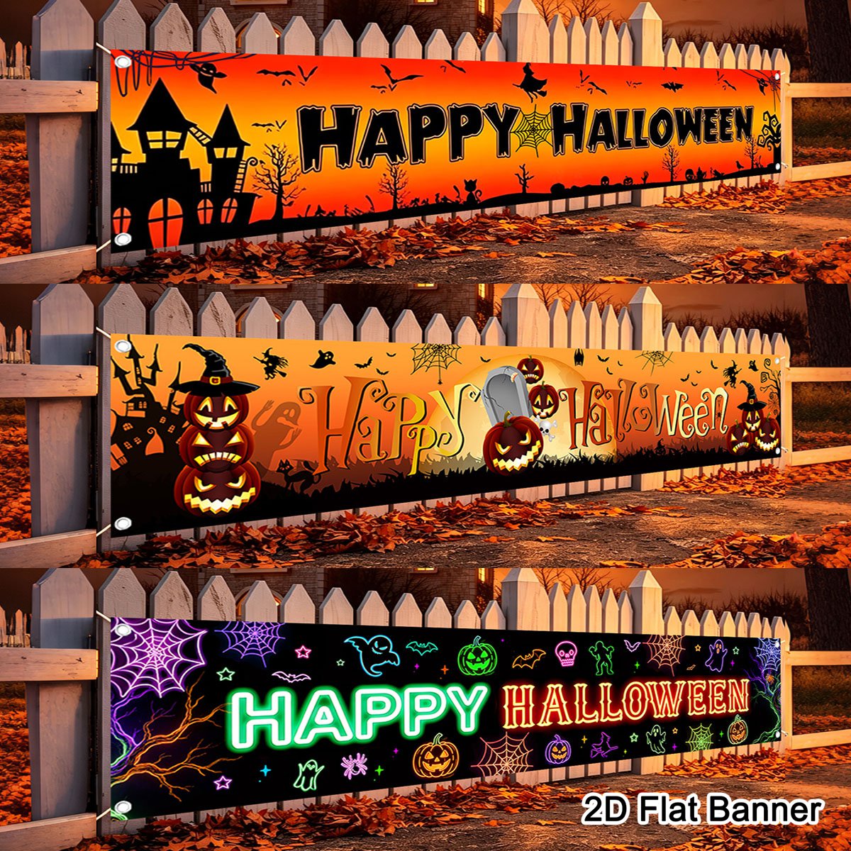 Pumpkin Lantern Halloween - 1 ชิ้น แบนเนอร์สุขสันต์วันฮาโลวีน ลายฟักทองแจ็คโอ'แลนเทิร์น ผ้าโพลีเอสเตอร์สำหรับตกแต่งภายในและภายนอกอาคาร สำหรับเทศกาลฮาโลวีน