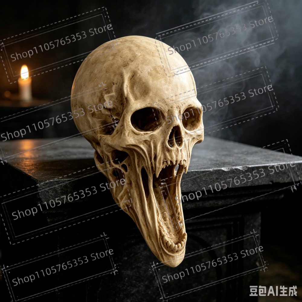 Halloween Skeleton Decoration - รูปปั้นหัวกะโหลกกราฟฟิกสไตล์โกธิคสุดสยอง ของตกแต่งหัวกะโหลกโครงกระดูกสำหรับฮาโลวีน ตกแต่งชั้นหนังสือ โต๊ะทำงาน ของขวัญสำหรับผู้ชาย