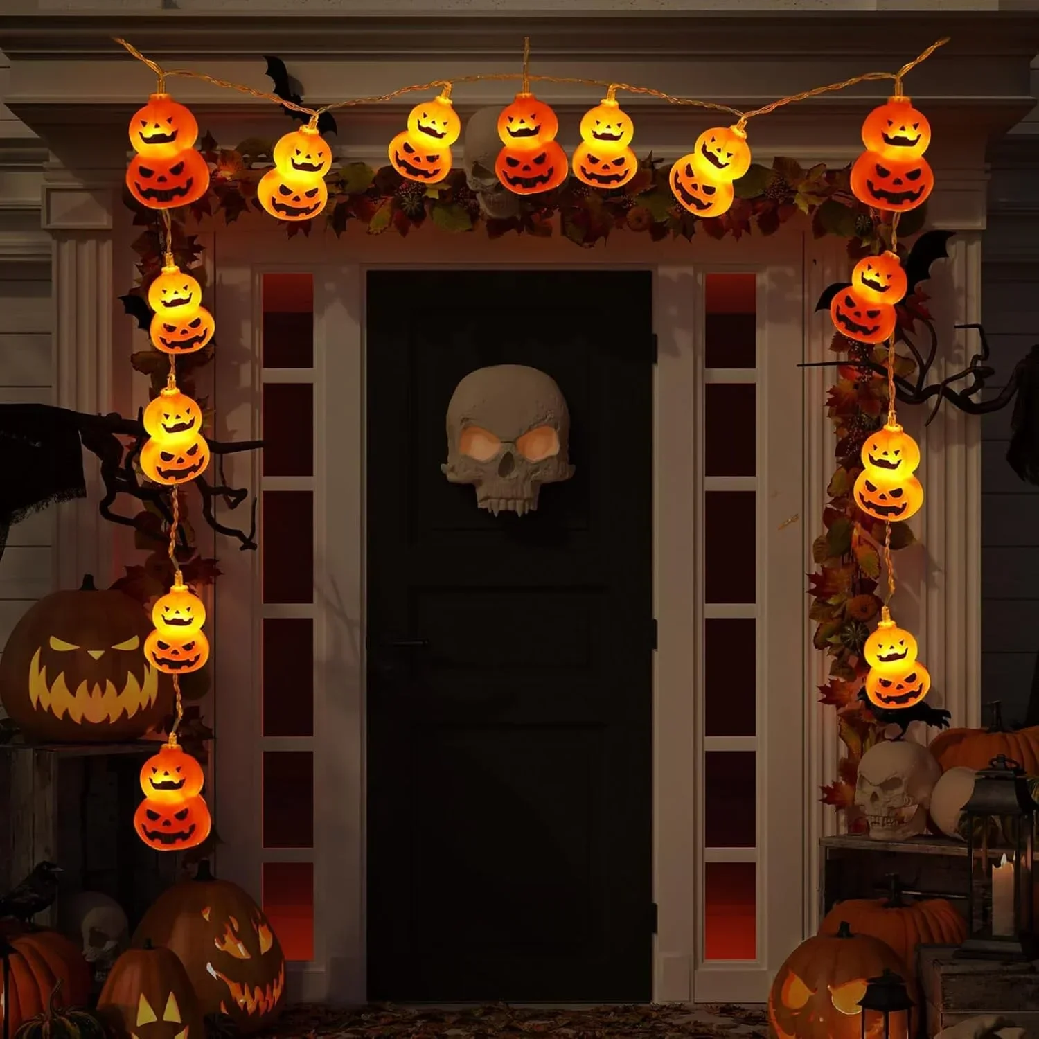 Halloween Led String Lights Orange - ไฟประดับรูปแจ็คโอแลนเทิร์น ใช้แบตเตอรี่ ไฟ LED สีส้ม รูปหน้าผี