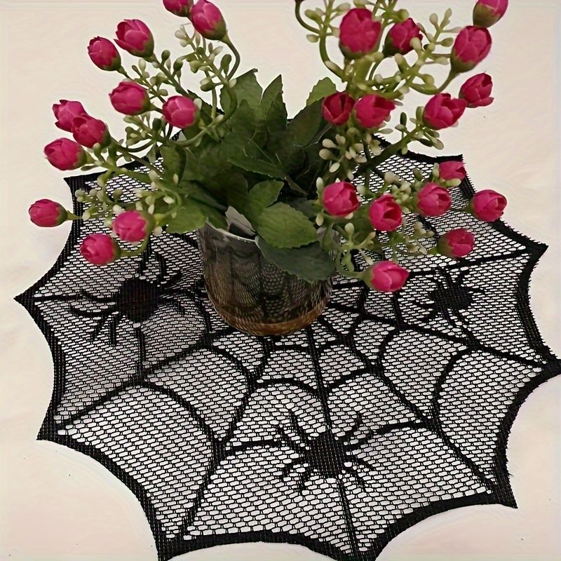 Spider Web Halloween Decoration - แผ่นรองจานลายใยแมงมุมสีดำสำหรับวันฮาโลวีน VIKAMA แผ่นรองโต๊ะรูปแมงมุมแบบมีฉนวนกันความร้อน ของตกแต่งโต๊ะสำหรับงานปาร์ตี้
