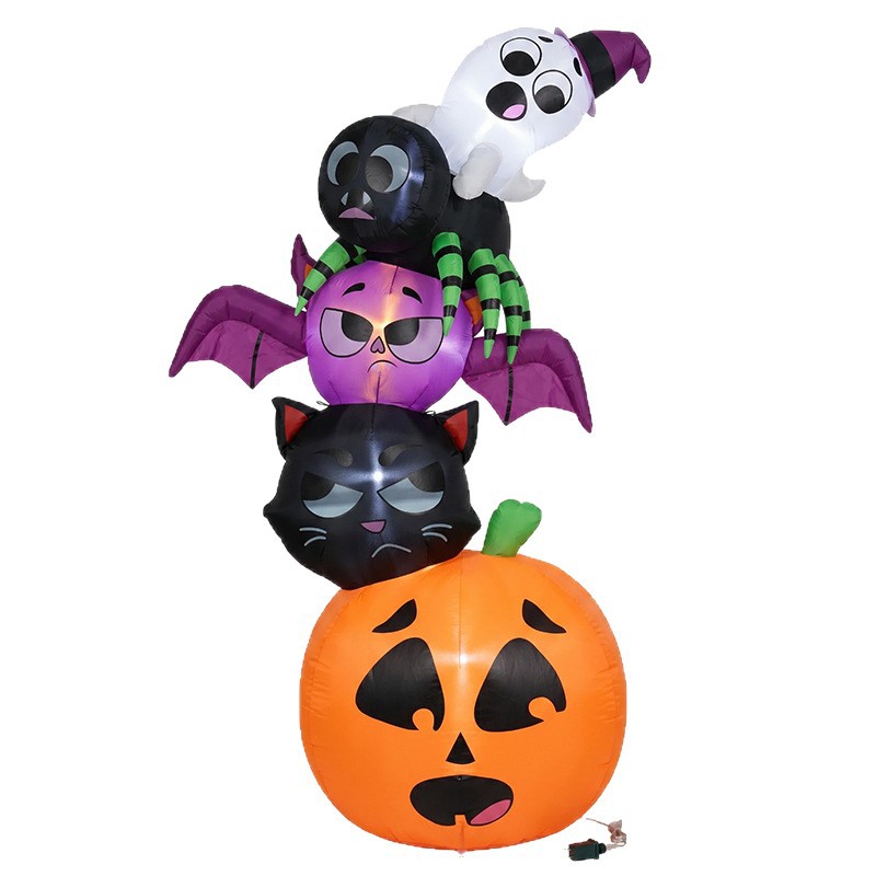 Halloween Pumpkin Decor Led - ของตกแต่งฮาโลวีนแบบเป่าลม ขนาด 18 เมตร รูปฟักทองซ้อนกัน แมวดำ
