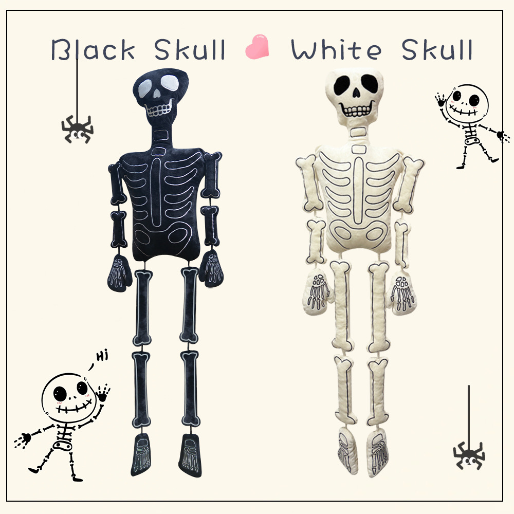 Halloween Skeleton Decoration - ตุ๊กตาผ้ากำมะหยี่รูปโครงกระดูกฮาโลวีน กระดูกสีขาว ของเล่นนุ่มรูปหัวกะโหลก ของตกแต่งเทศกาล ของขวัญสุดหลอนสำหรับผู้ชายและผู้ใหญ่