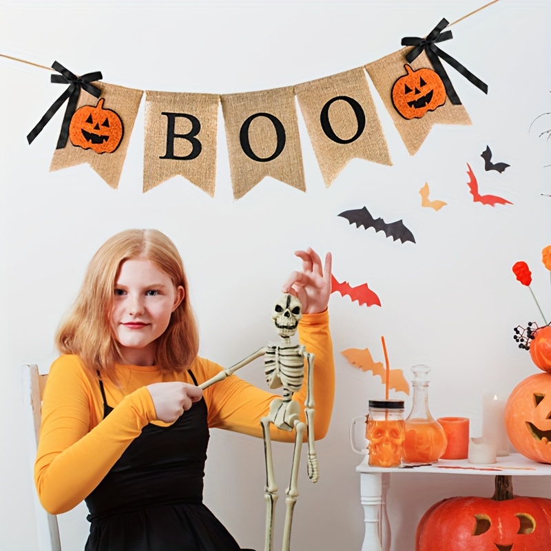 Pumpkin Lantern Halloween - 1 ชุดแบนเนอร์ฮาโลวีนสไตล์ชนบท 