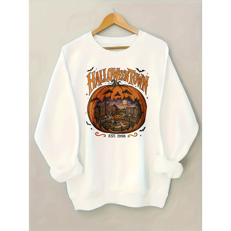 เสื้อฮู้ดคอกลมสำหรับผู้หญิง ลา - Pumpkin Lantern Halloween บทวิจารณ์และราคา
