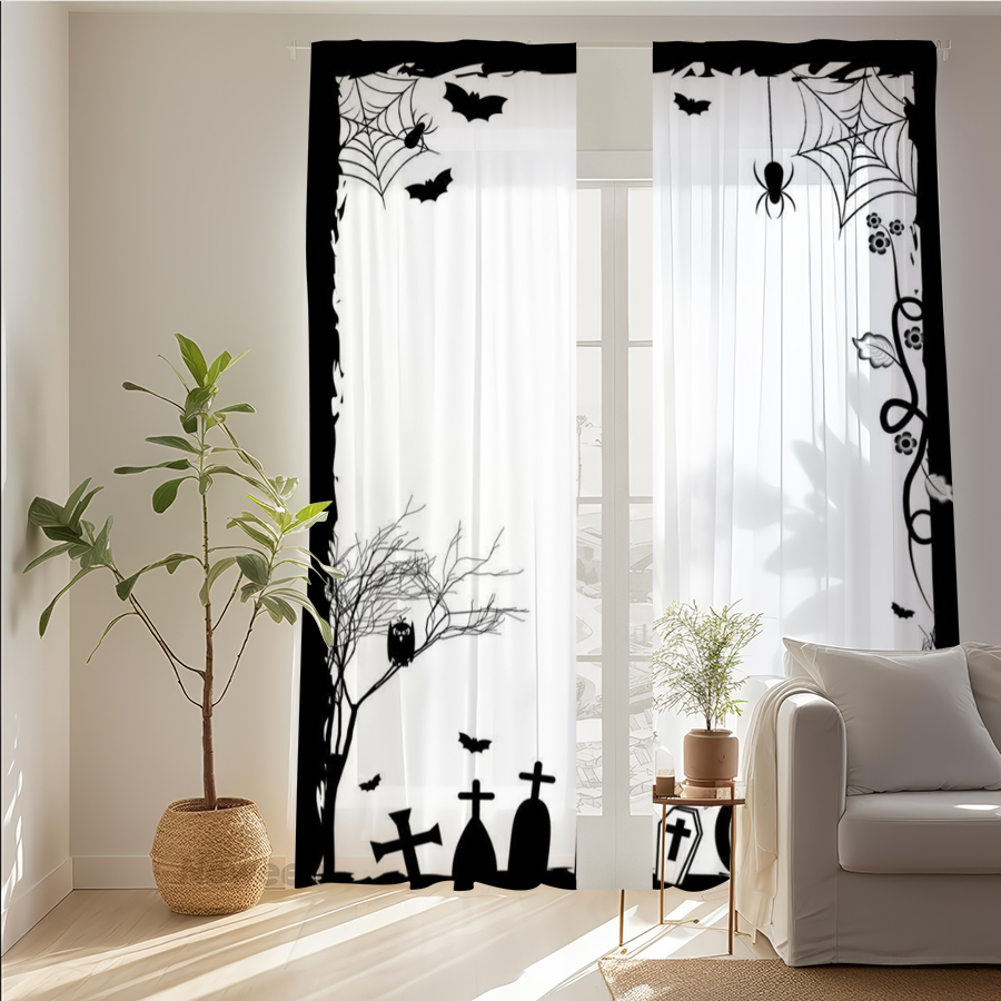 ม่านโปร่งแสงพิมพ์ลายดิจิทัล 2  - Spider Web Halloween Decoration บทวิจารณ์และราคา