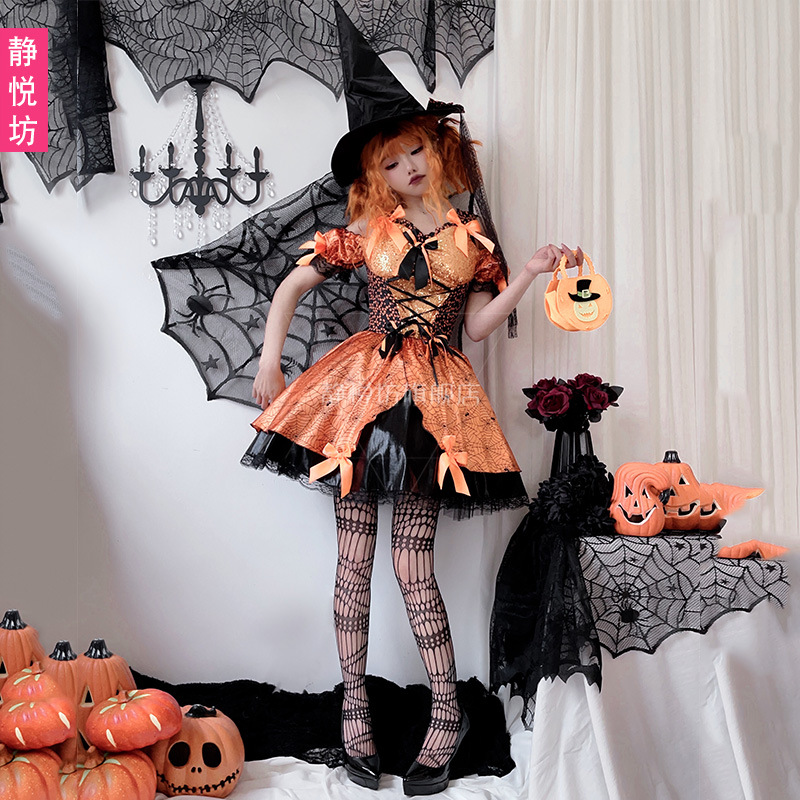 ชุดคอสเพลย์แม่มดใยแมงมุมสีส้มส - Spider Web Halloween Decoration บทวิจารณ์และราคา